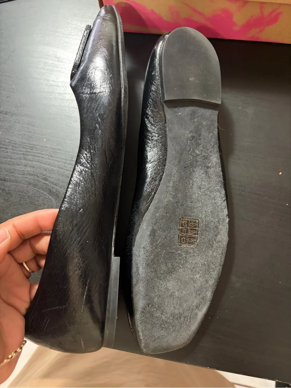 Tory Burch Black Leather Logo Toe Ballet Flats